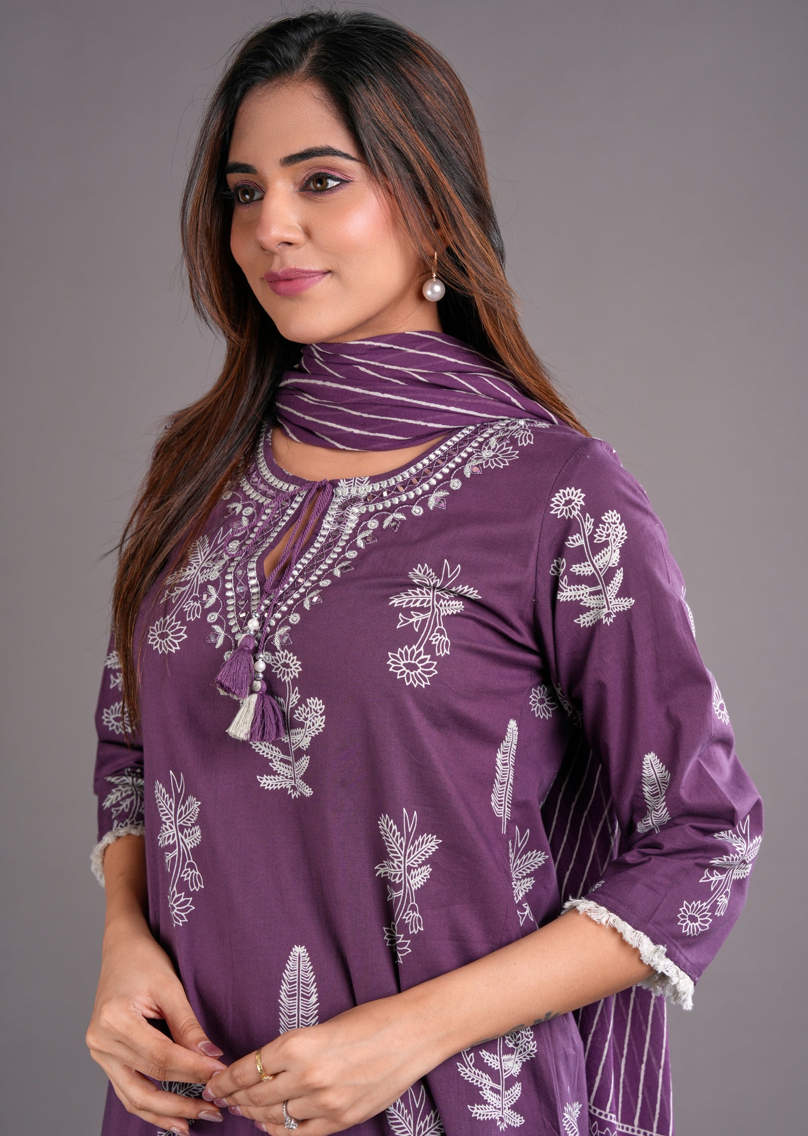 Purple Cotton Straight Cut Suit