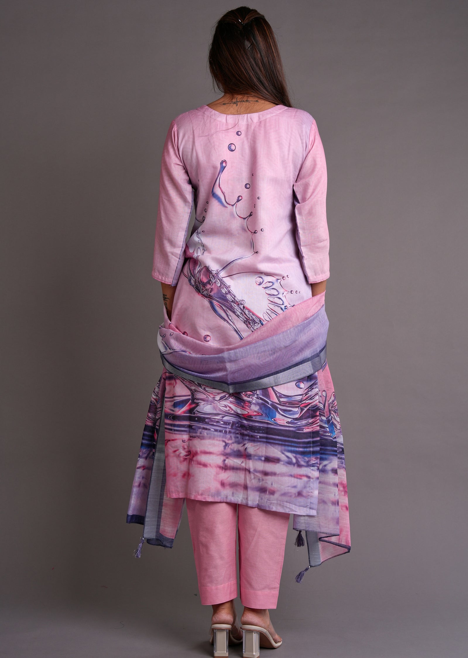 Pink Cotton Straight Cut Suit