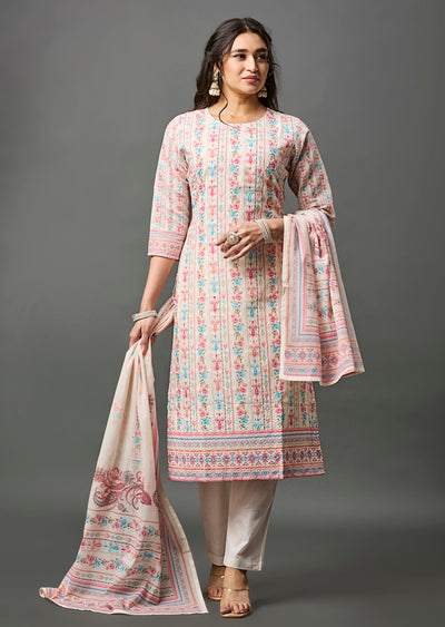 Cream Cotton Straight Cut Suit