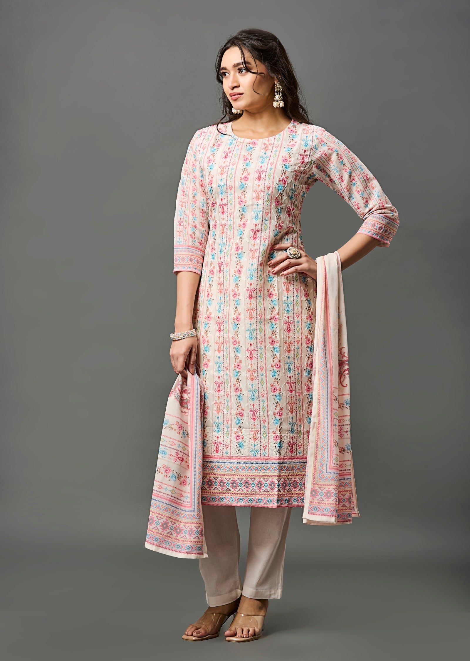 Cream Cotton Straight Cut Suit