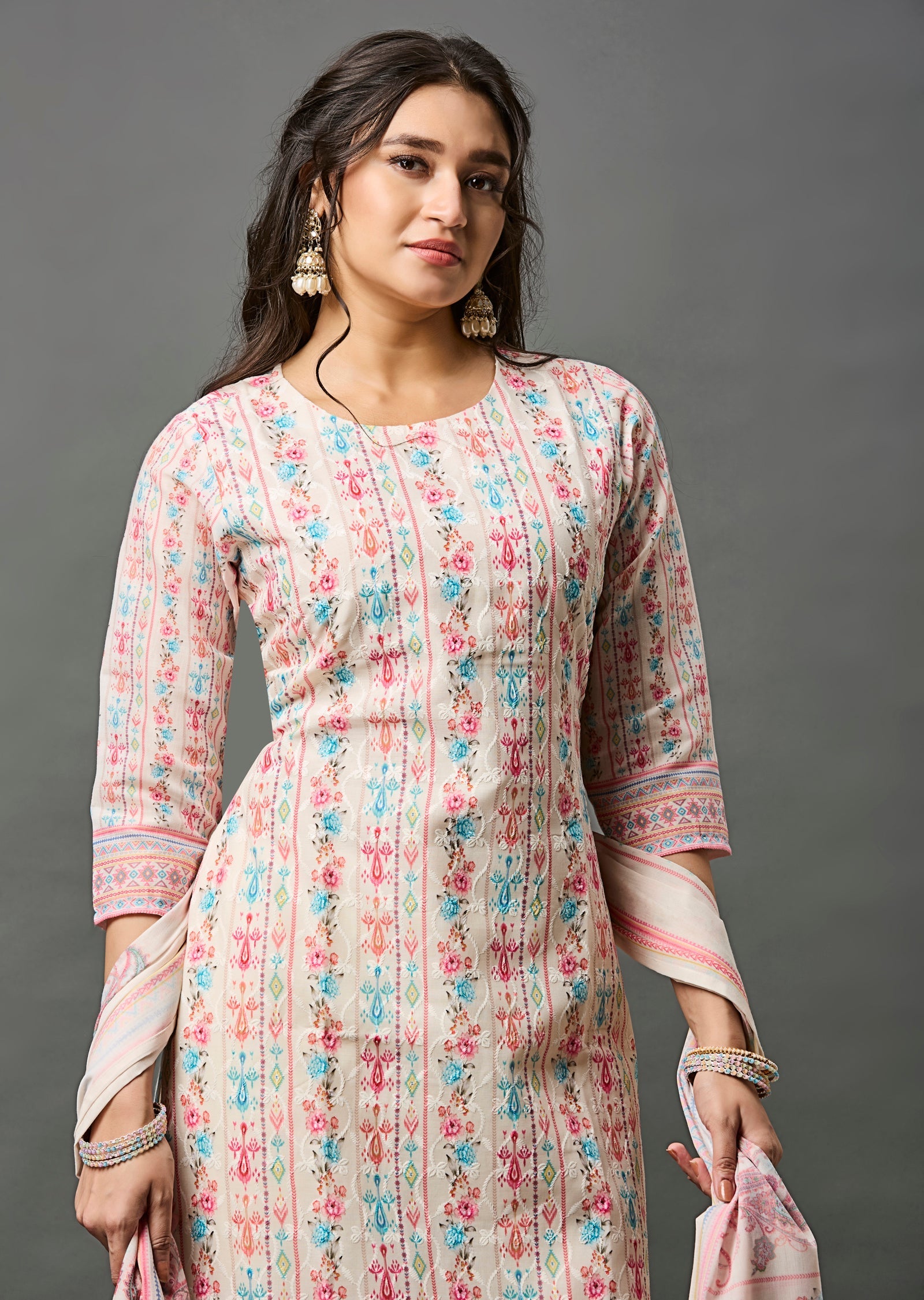 Cream Cotton Straight Cut Suit