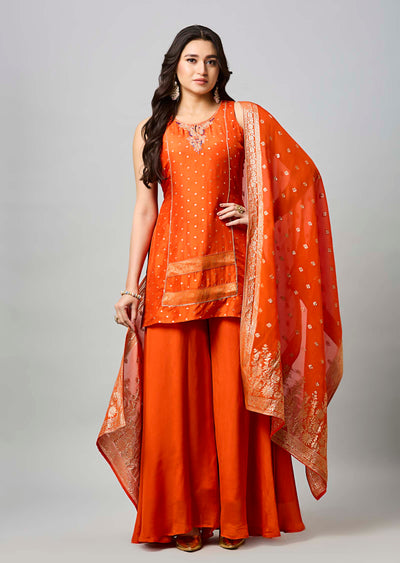Orange Banarasi Straight Cut Suit