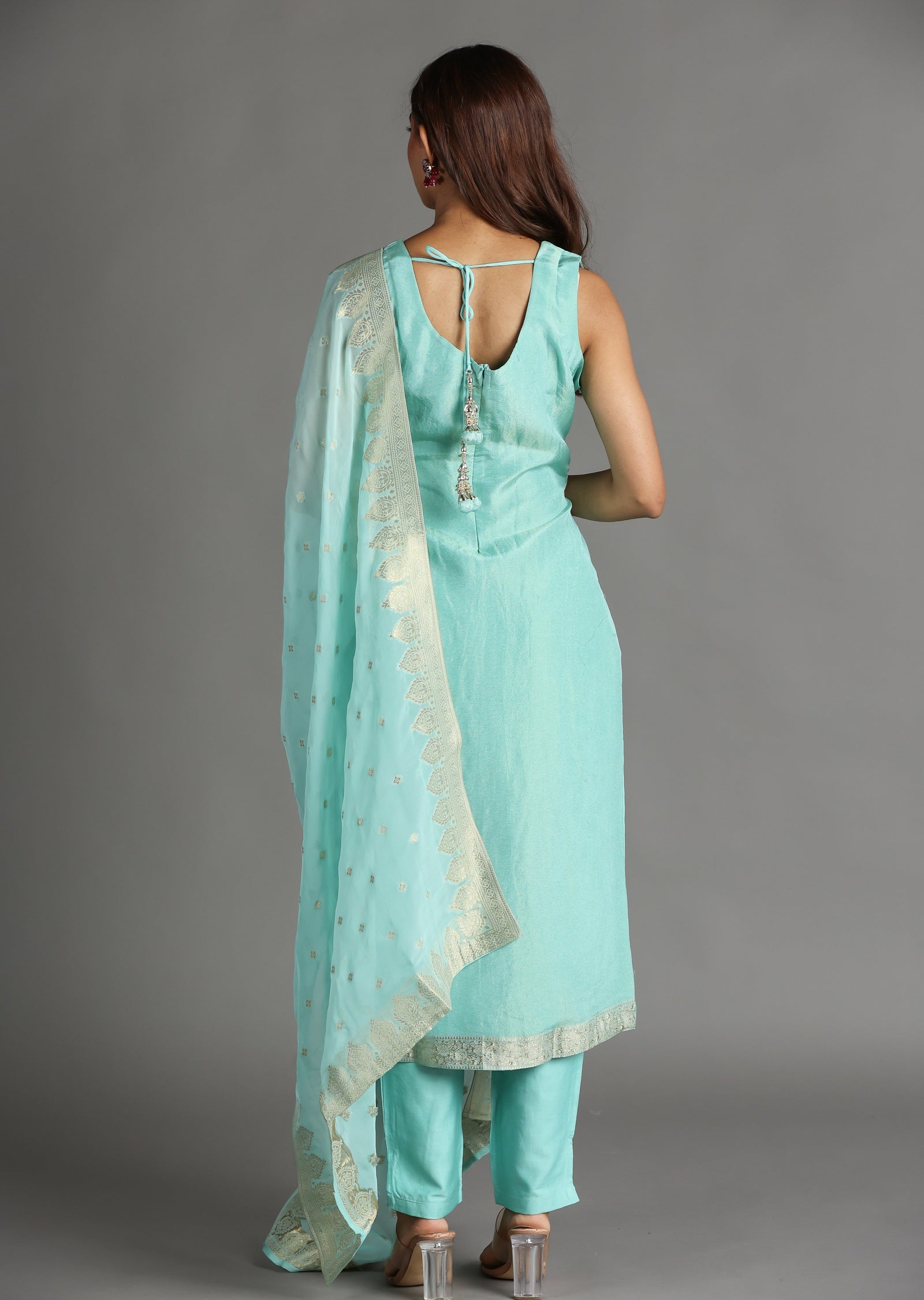Aqua Banarasi Straight Cut Suit