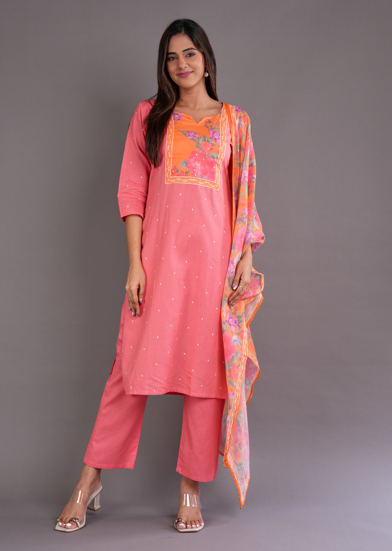 Coral Cotton Straight Cut Suit