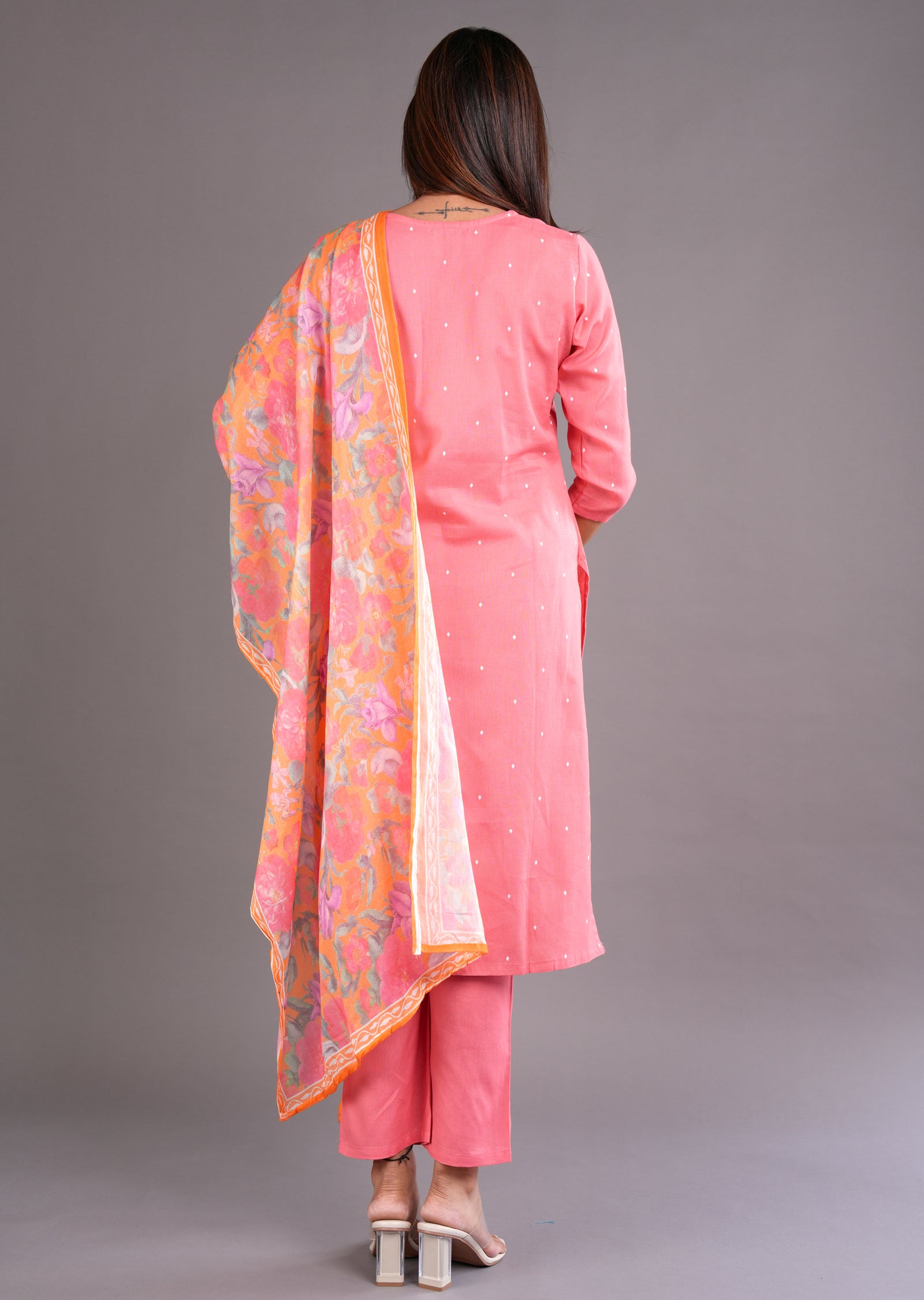 Coral Cotton Straight Cut Suit