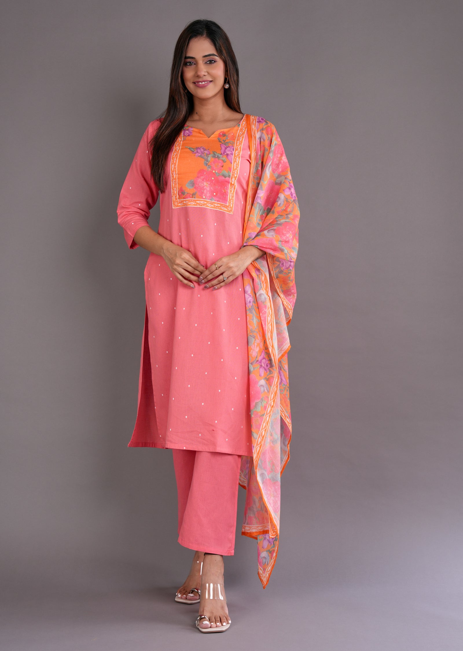 Coral Cotton Straight Cut Suit