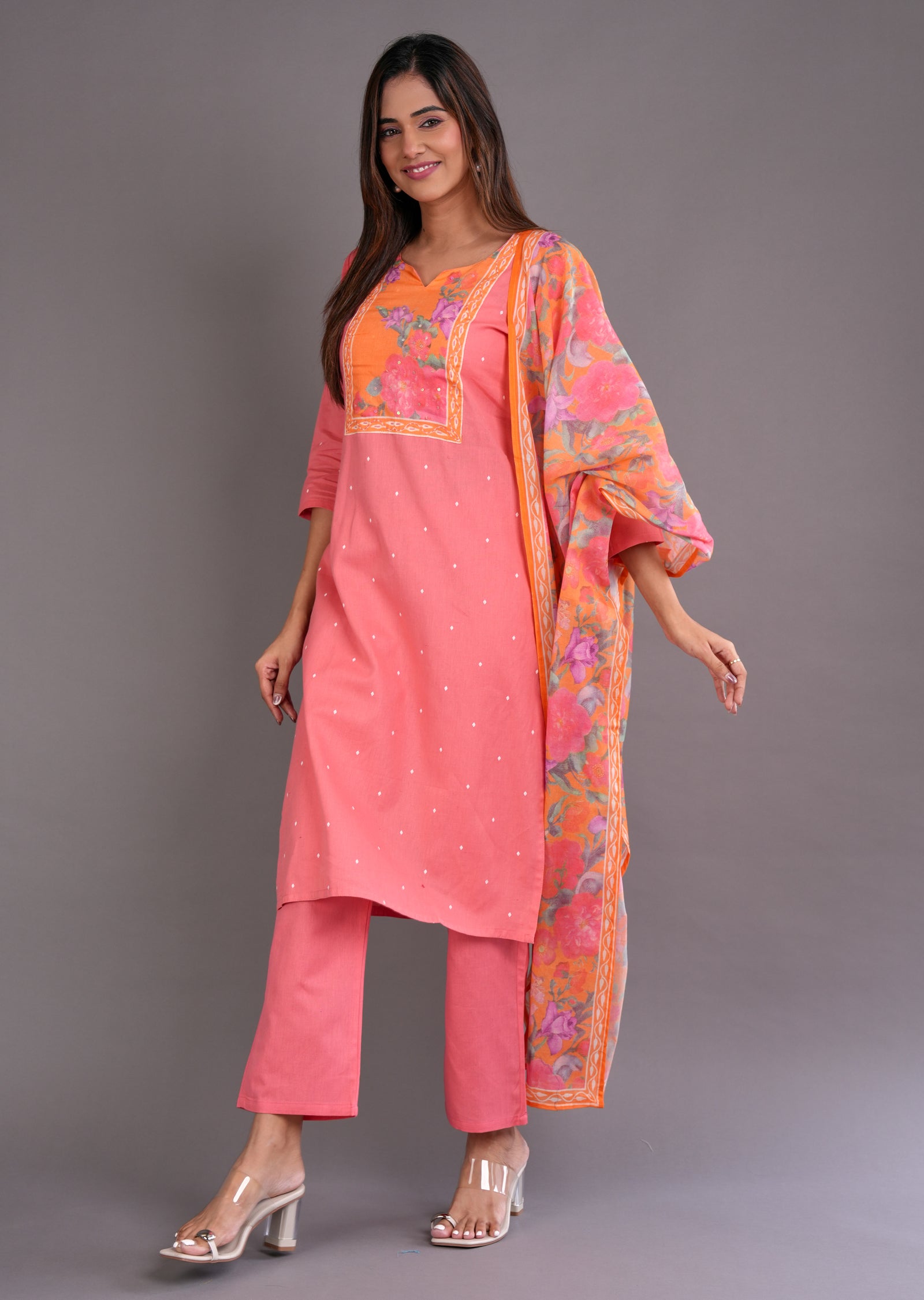 Coral Cotton Straight Cut Suit