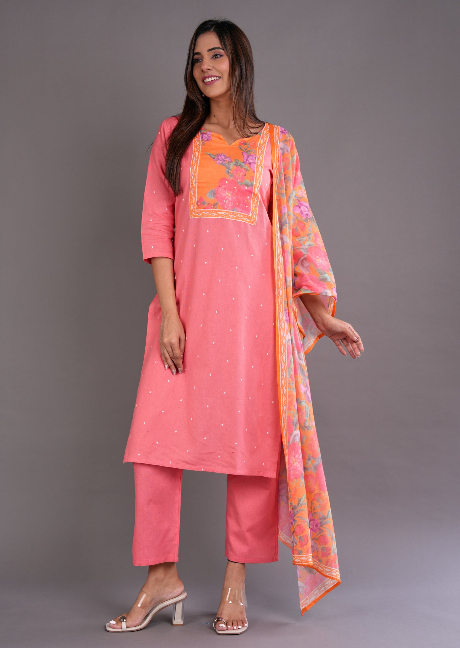 Coral Cotton Straight Cut Suit