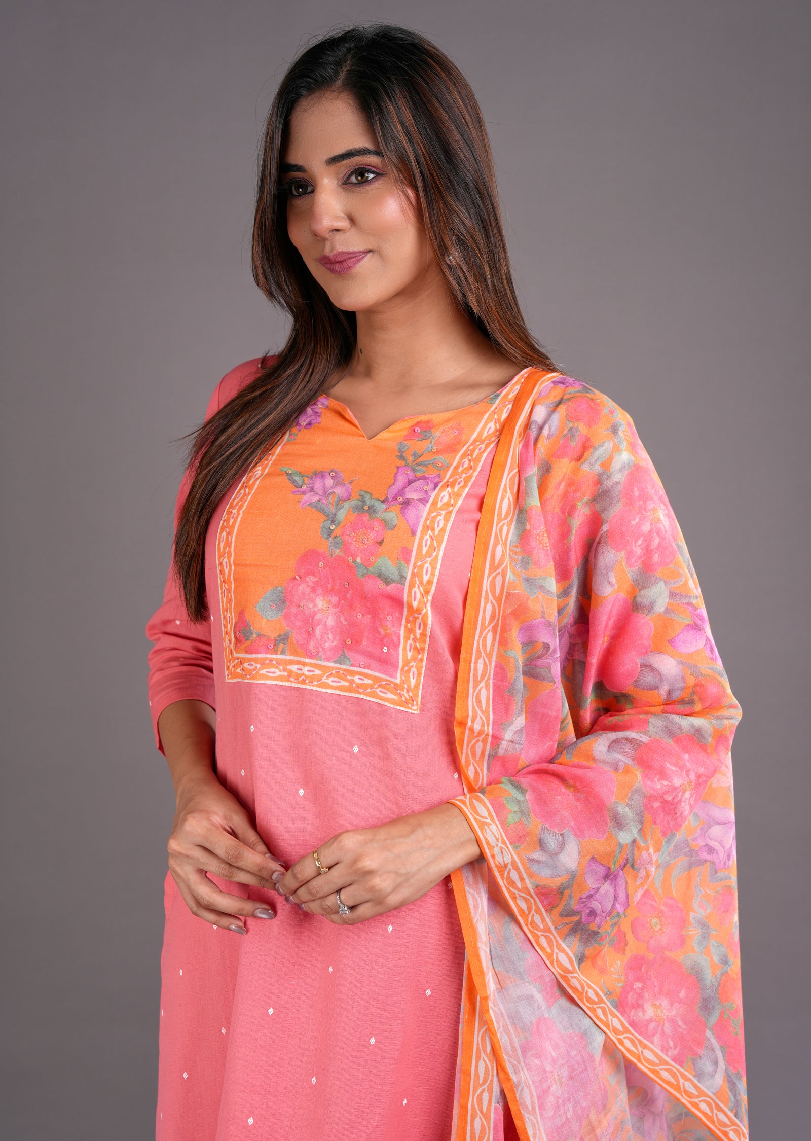 Coral Cotton Straight Cut Suit