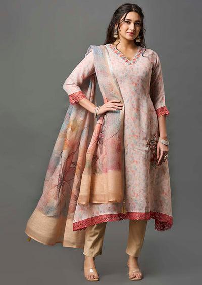 Dark Beige Linen Cotton Straight Cut Suit