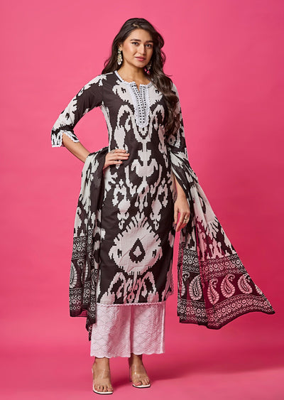 Black & White Cotton Straight Cut Suit