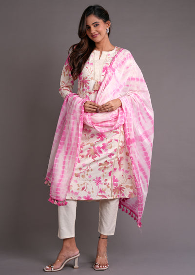 Pink Cotton Straight Cut Suit