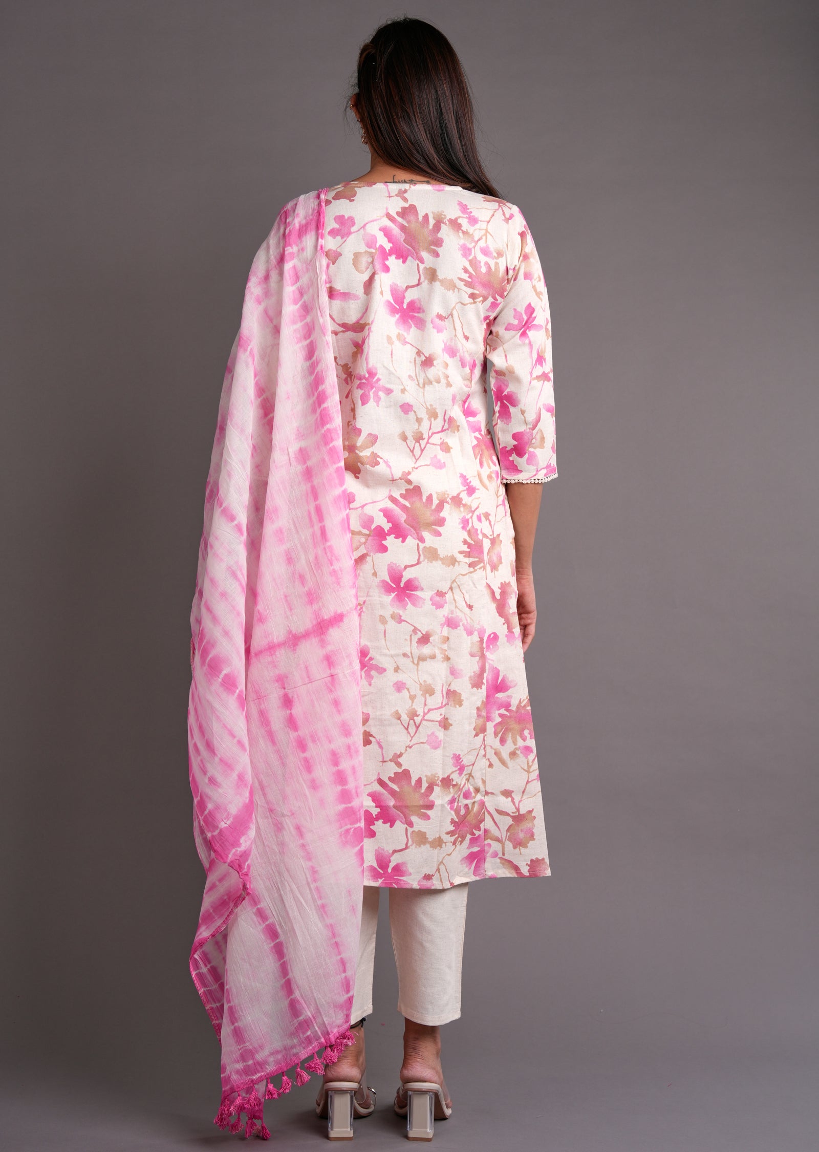 Pink Cotton Straight Cut Suit