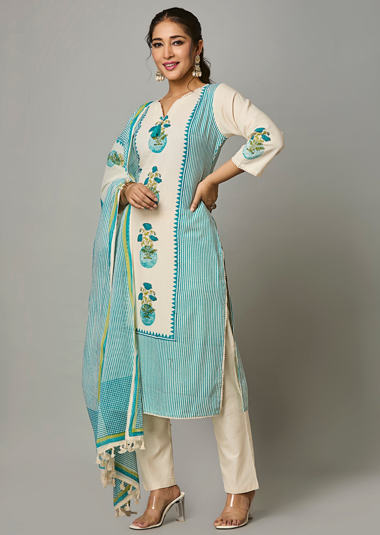 Green Cotton Straight Cut Suit