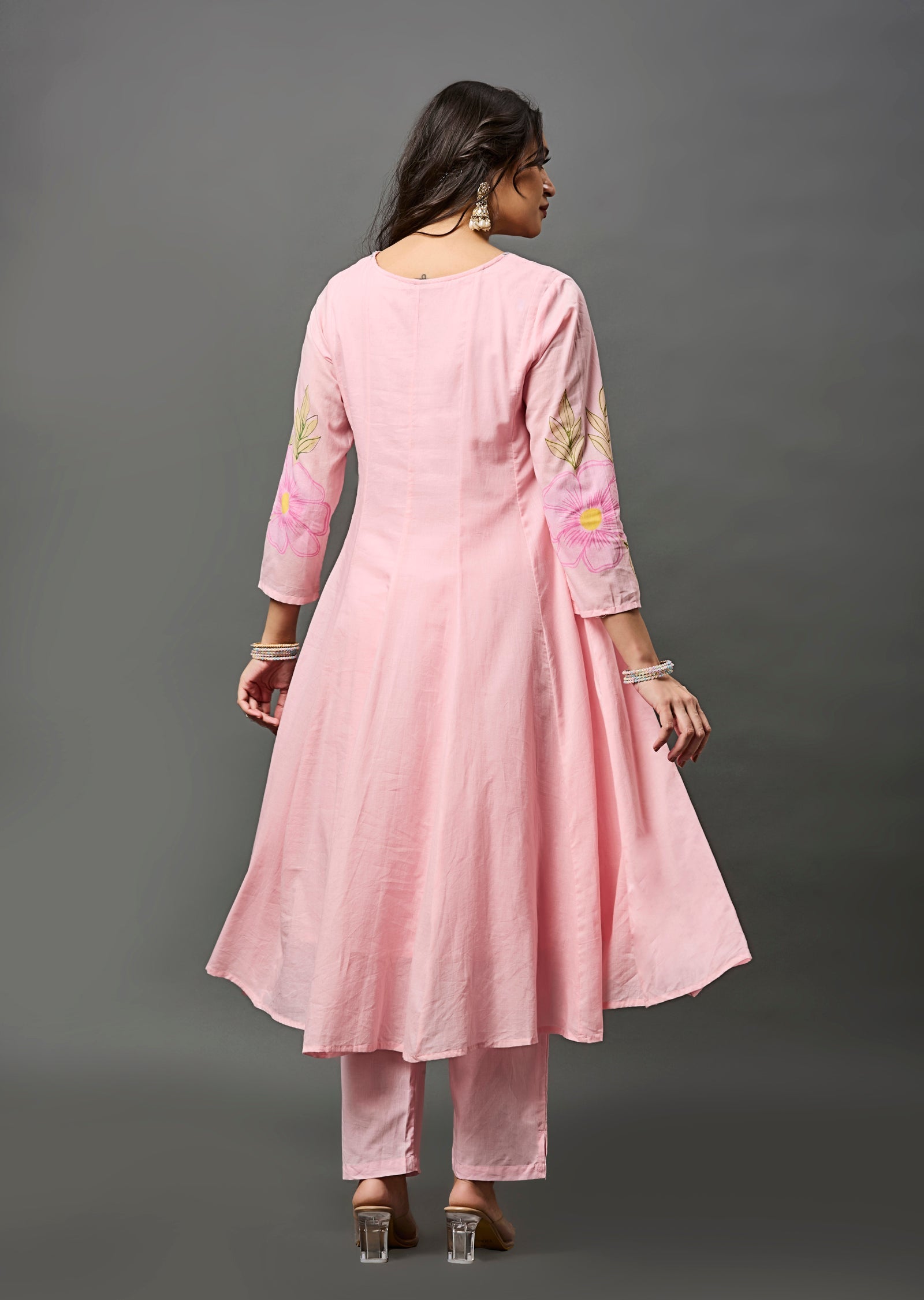 Light Pink Cotton Anarkali Suit