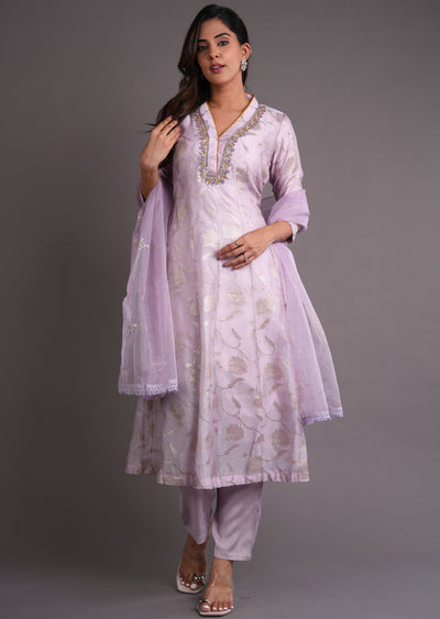 Lilac Silk Anarkali Suit