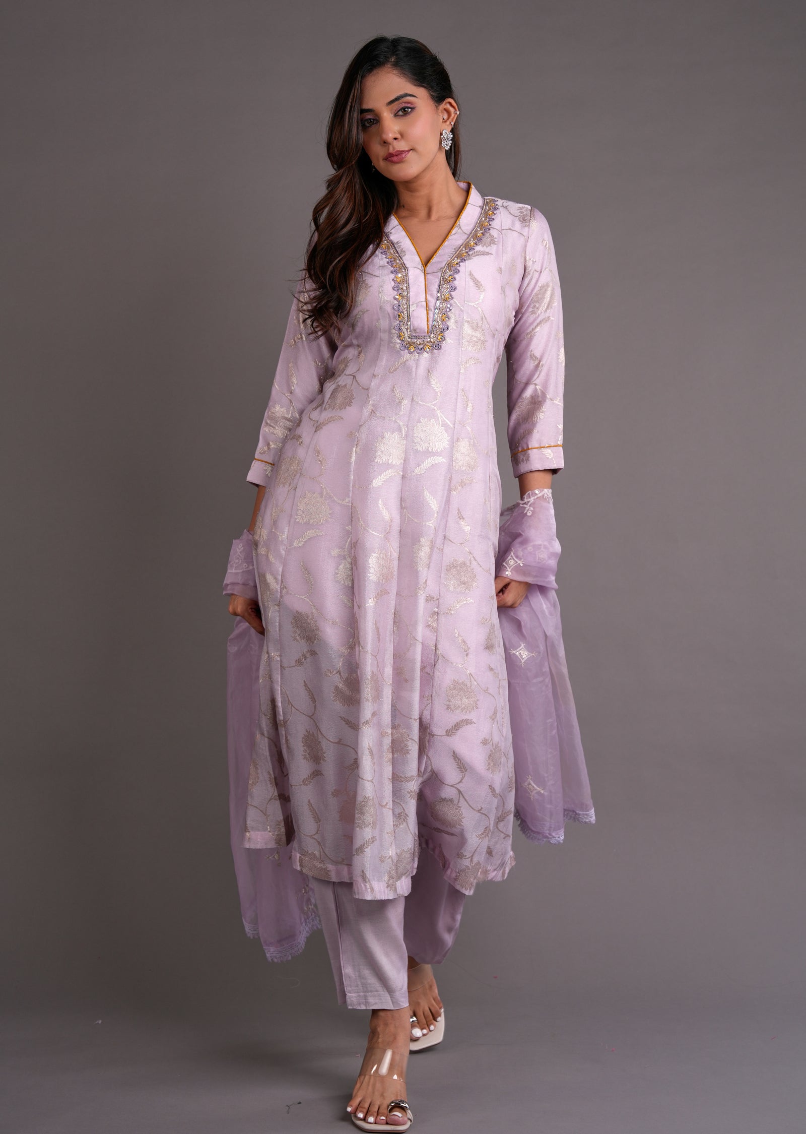 Lilac Silk Anarkali Suit