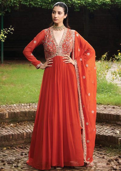Rust Georgette Anarkali Suit