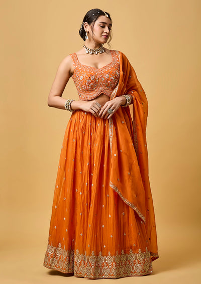 Orange Organza Lehenga