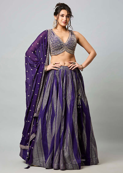 Purple Silk Organza Lehenga