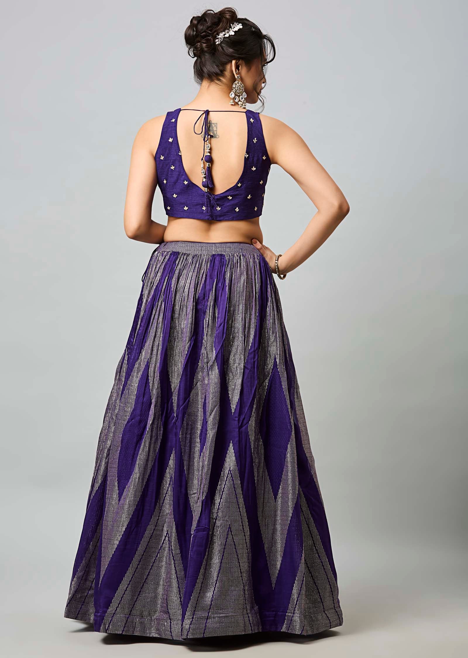 Purple Silk Organza Lehenga