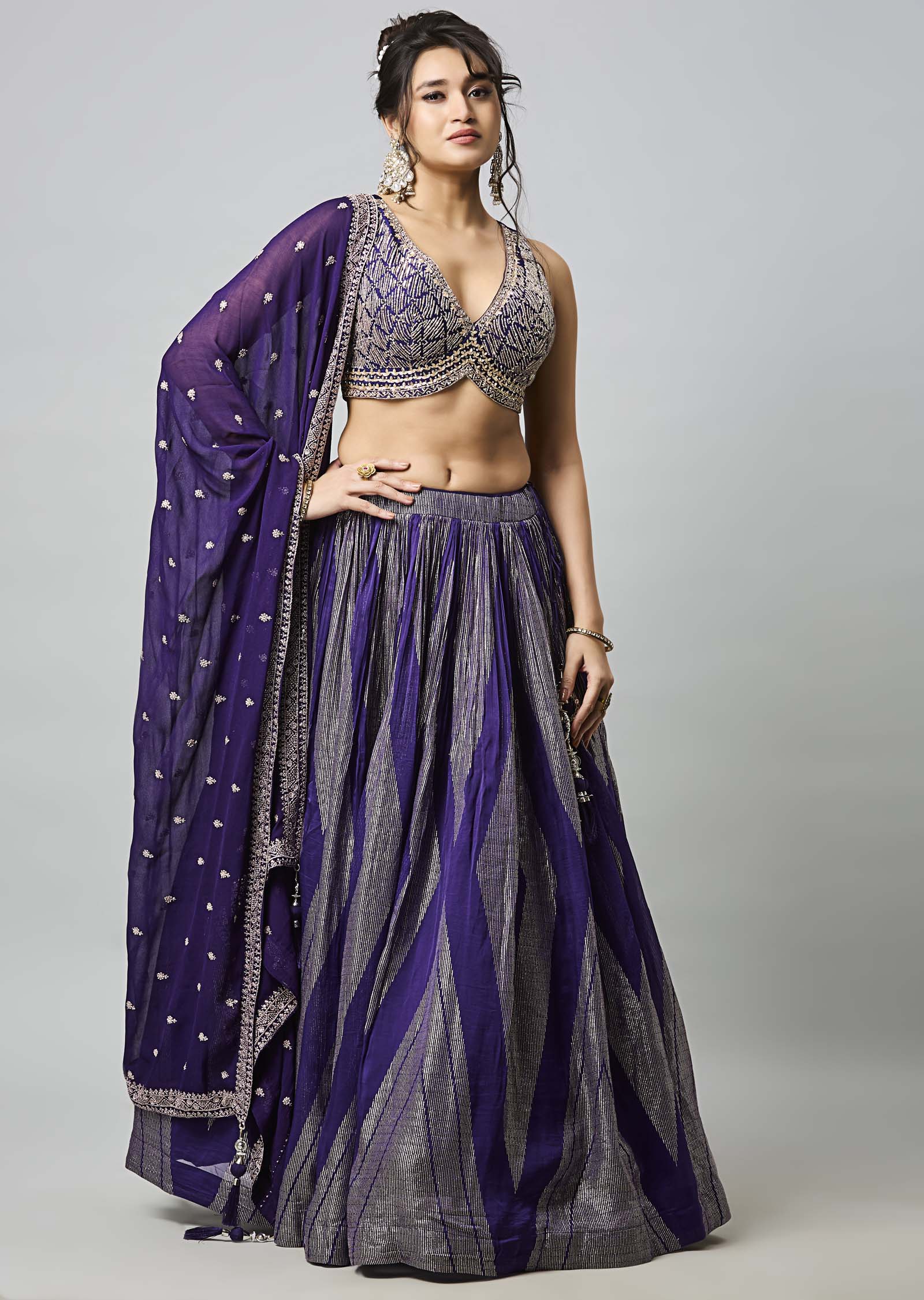 Purple Silk Organza Lehenga
