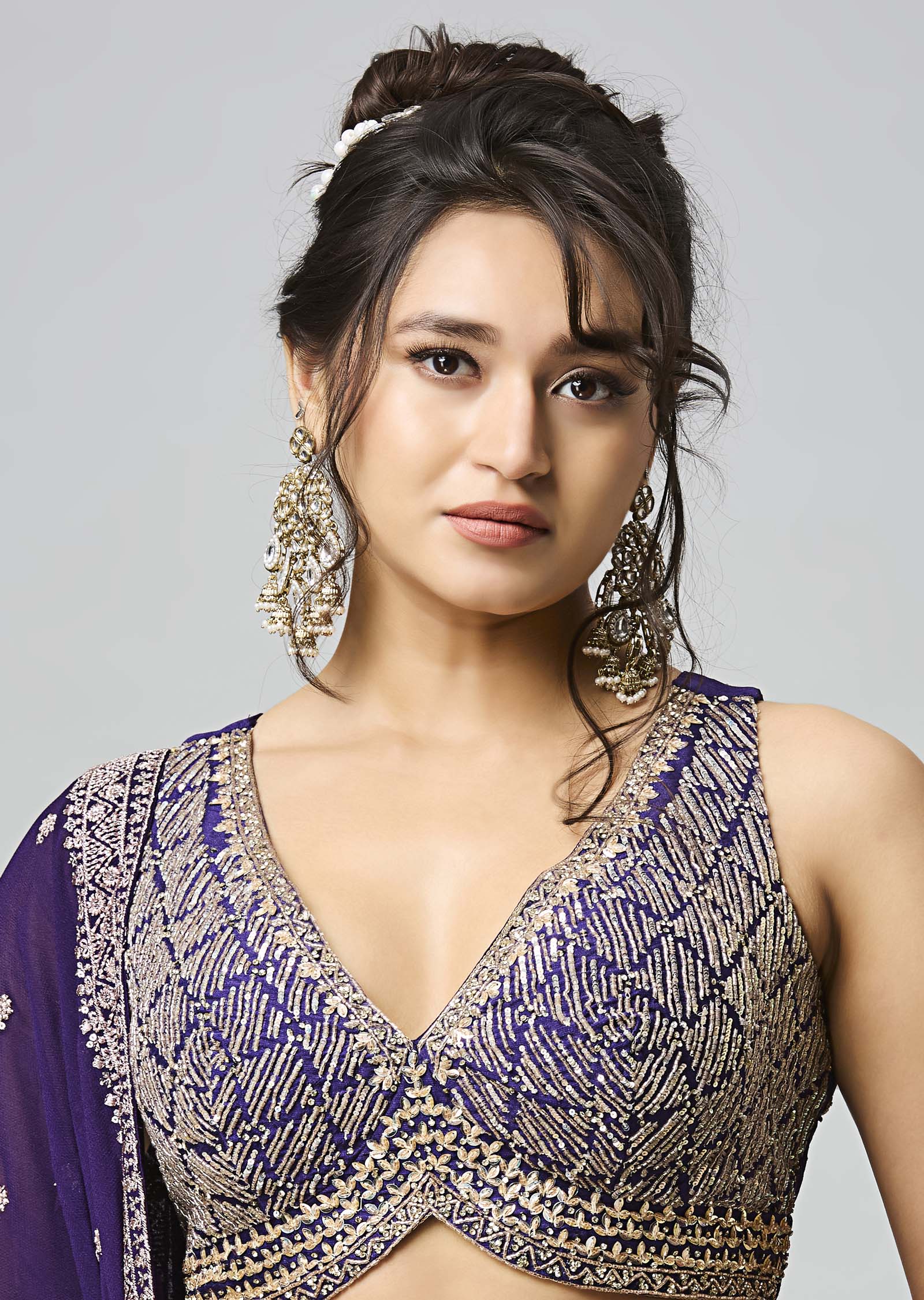 Purple Silk Organza Lehenga