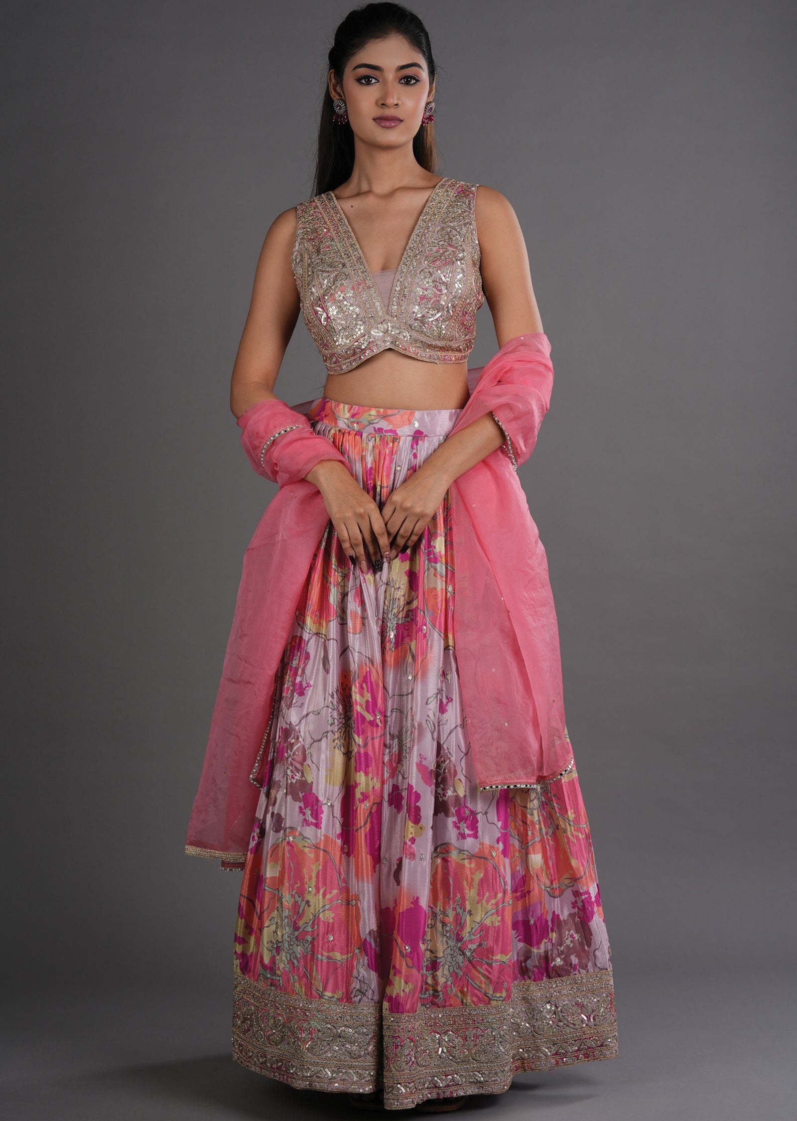 Onion Pink Tissue Lehenga