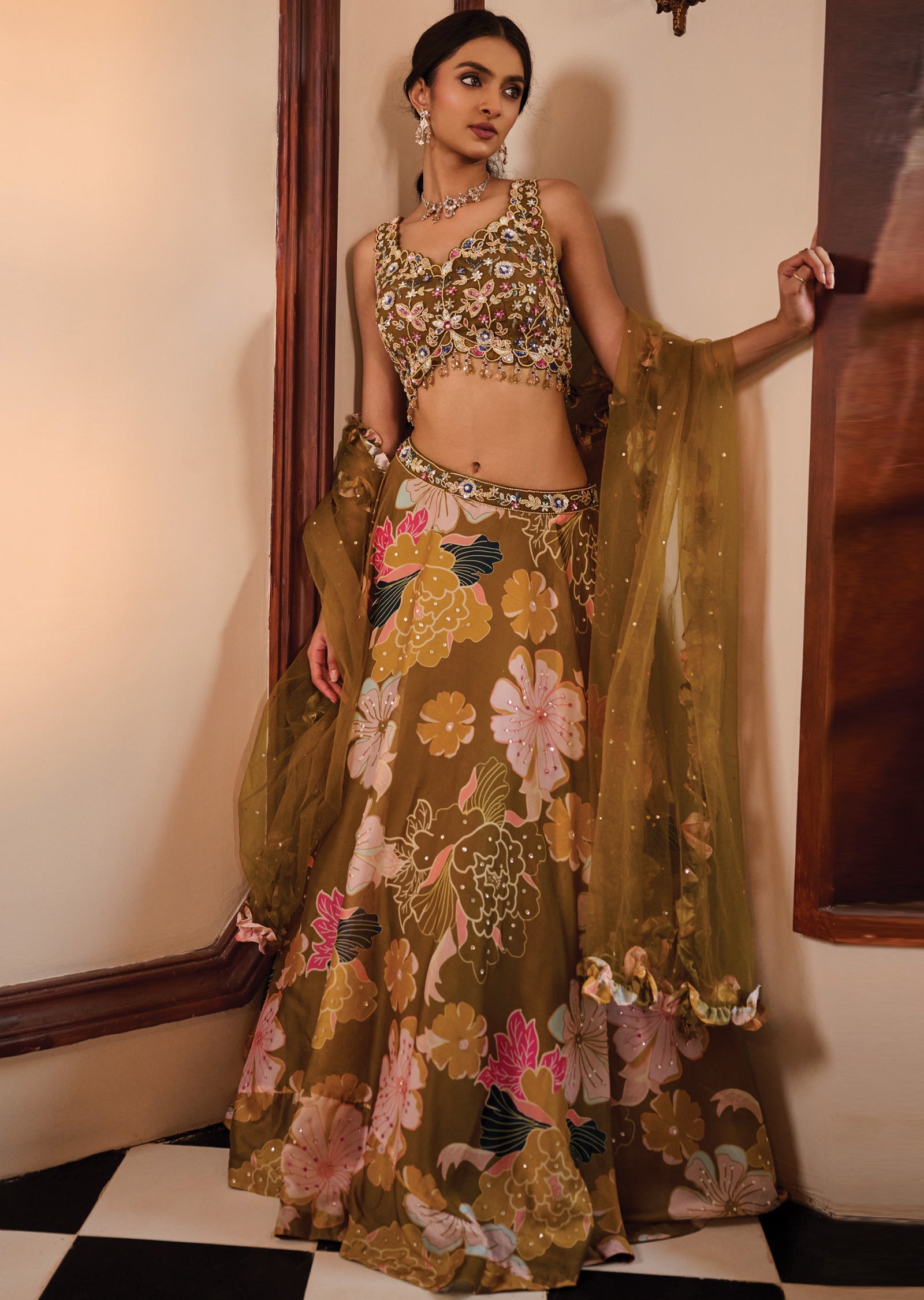 Mehendi Green Georgette Lehenga