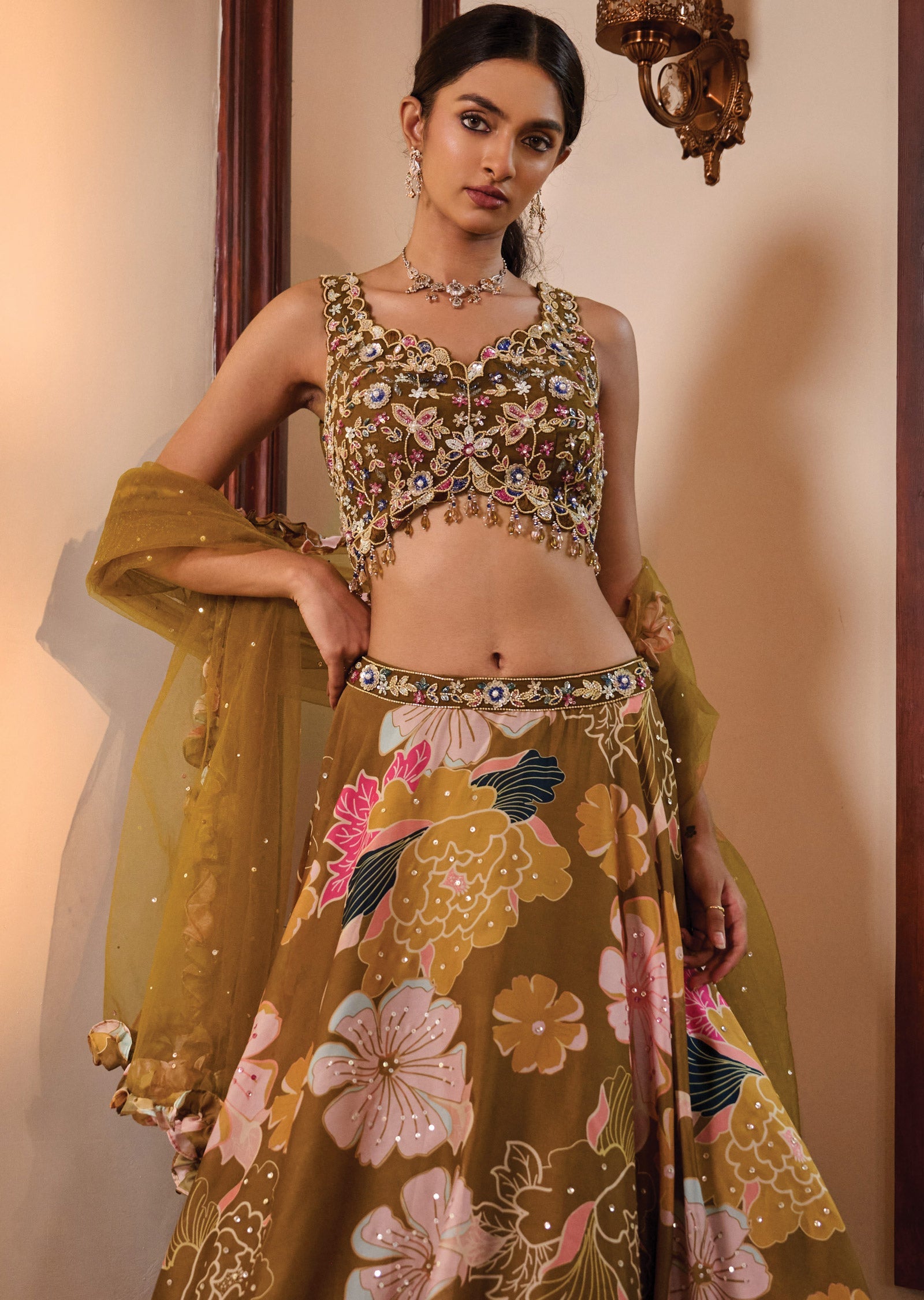 Mehendi Green Georgette Lehenga