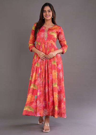 Coral Chinnon Long Dress