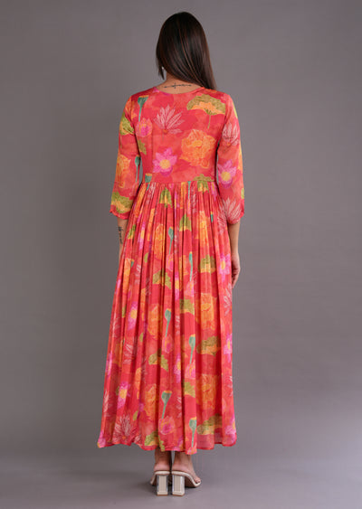 Coral Chinnon Long Dress