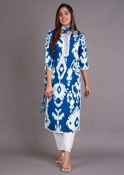 Teal Blue Cotton Straight Cut Suit