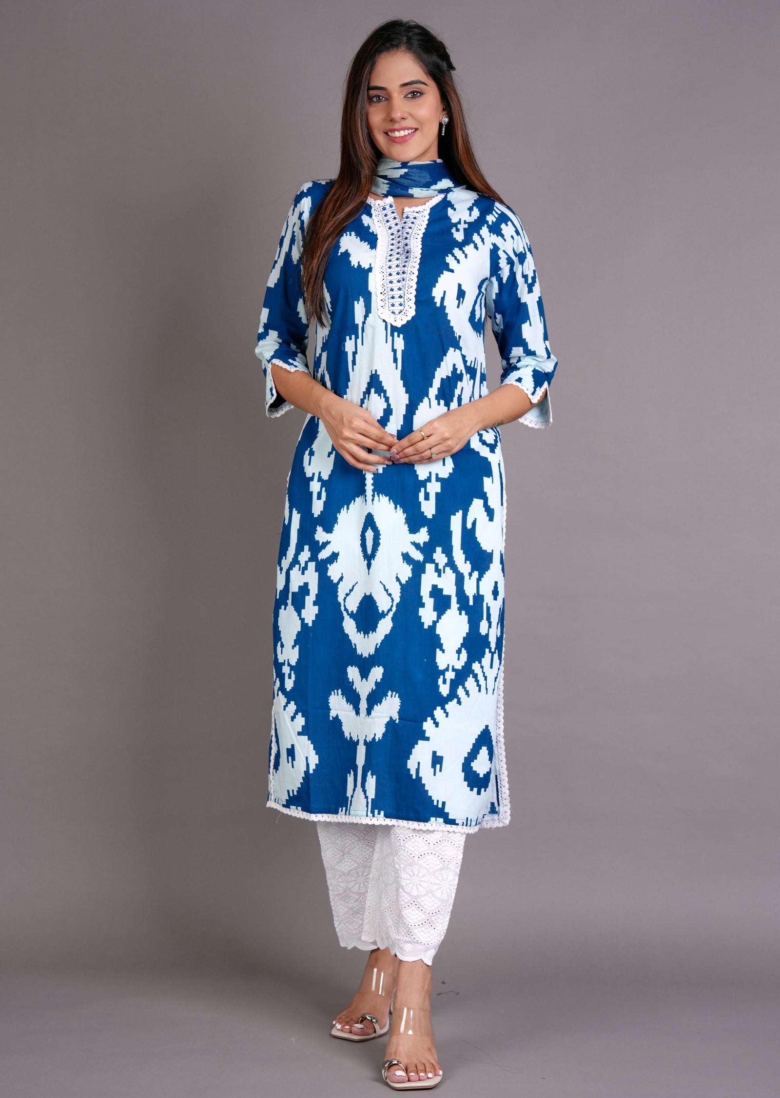 Teal Blue Cotton Straight Cut Suit
