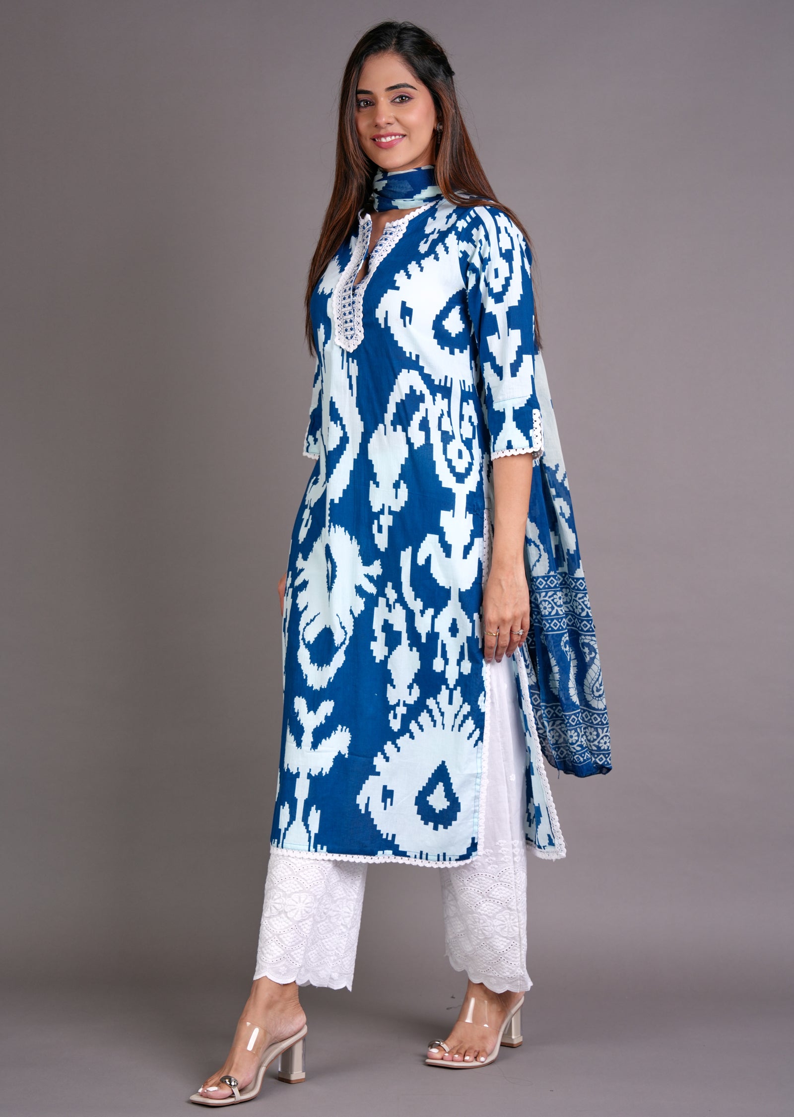 Teal Blue Cotton Straight Cut Suit