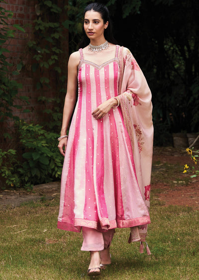Light Pink Tissue Anarkali Suit