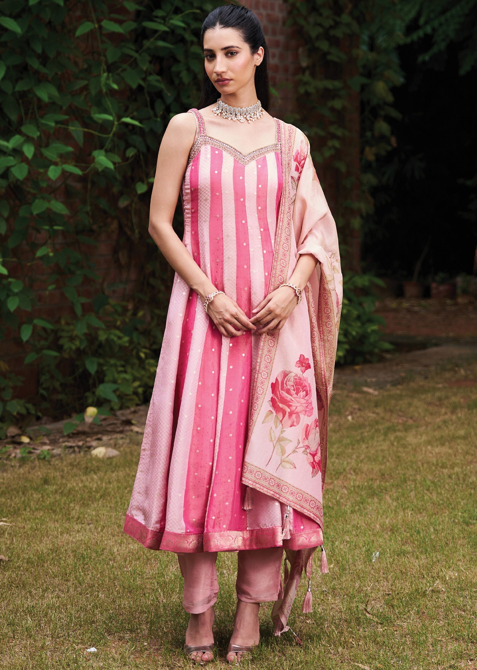 Light Pink Tissue Anarkali Suit