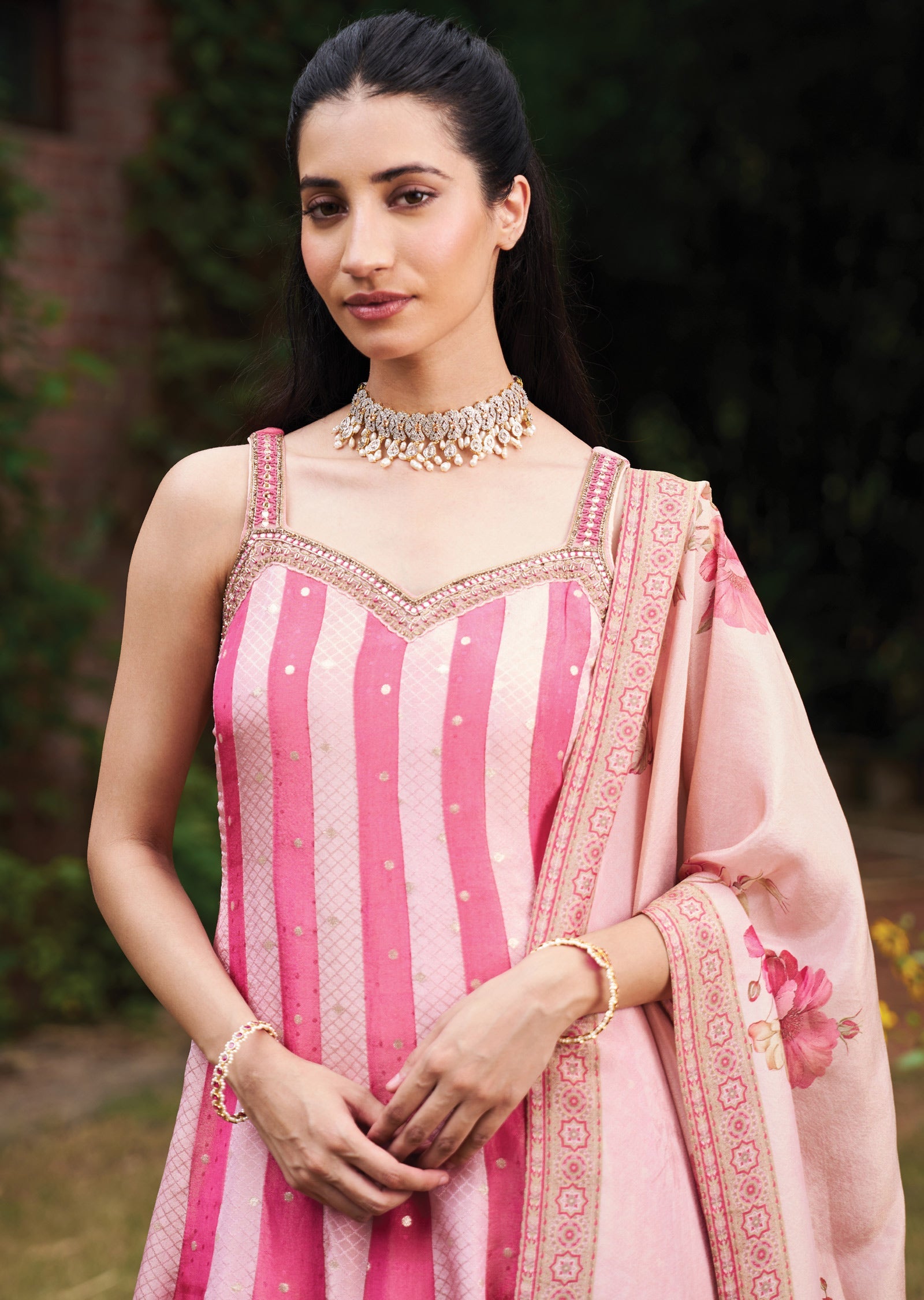 Light Pink Tissue Anarkali Suit