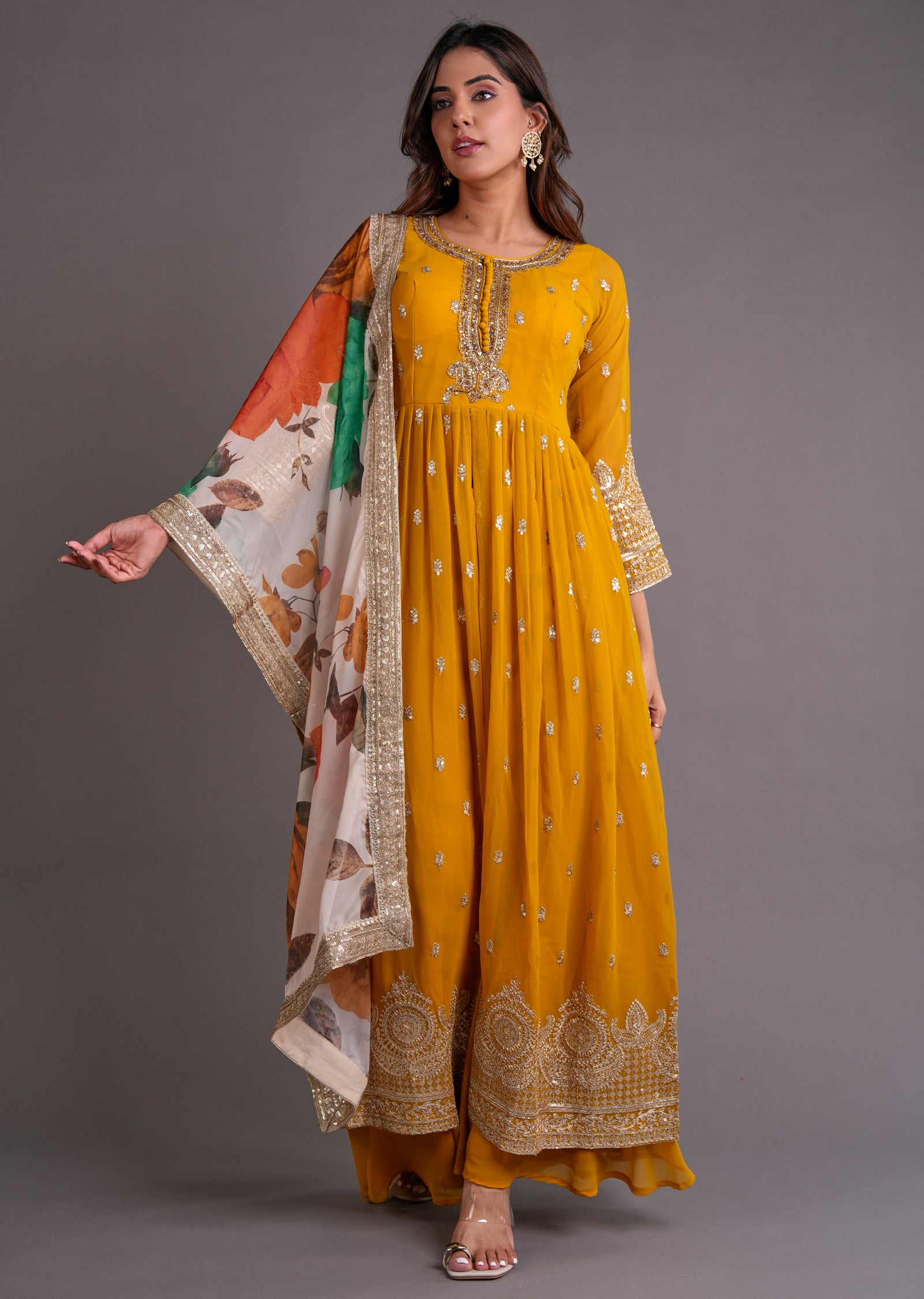 Mustard Georgette Anarkali Suit