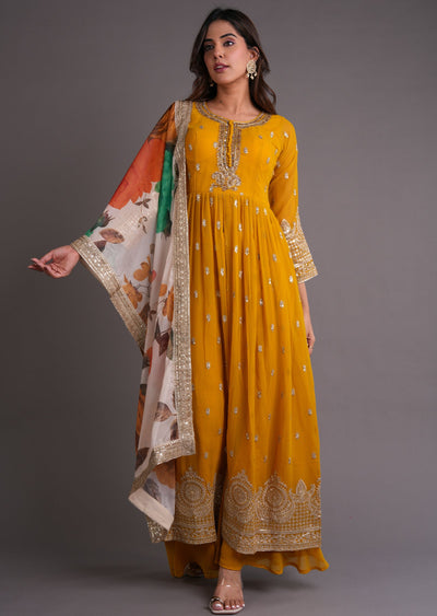 Mustard Georgette Anarkali Suit