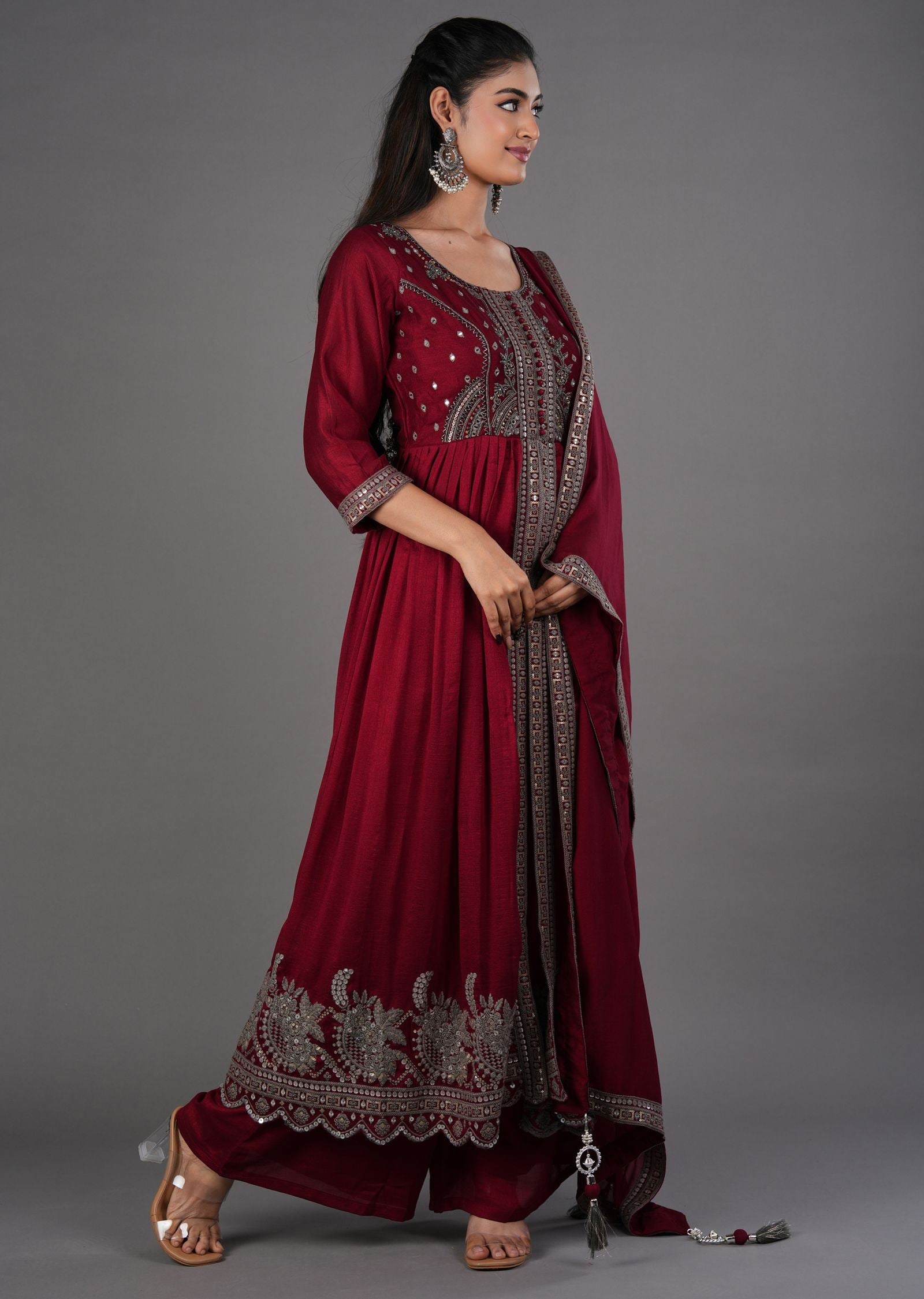 Maroon Silk Anarkali Suit