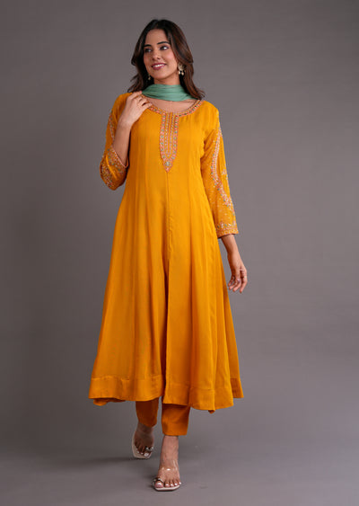 Mustard Georgette Anarkali Suit