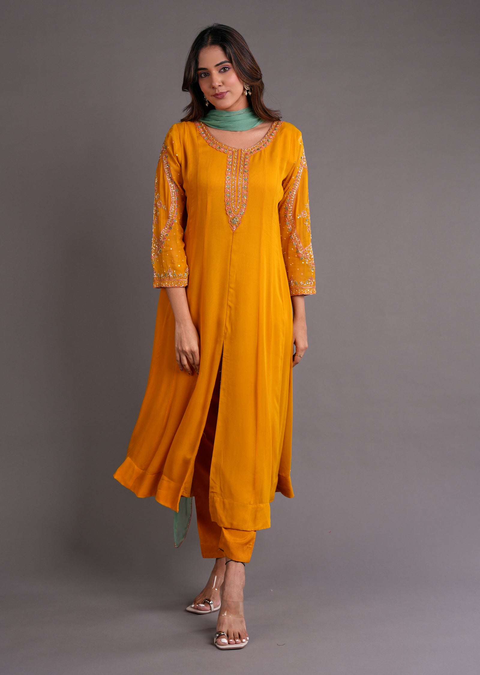 Mustard Georgette Anarkali Suit