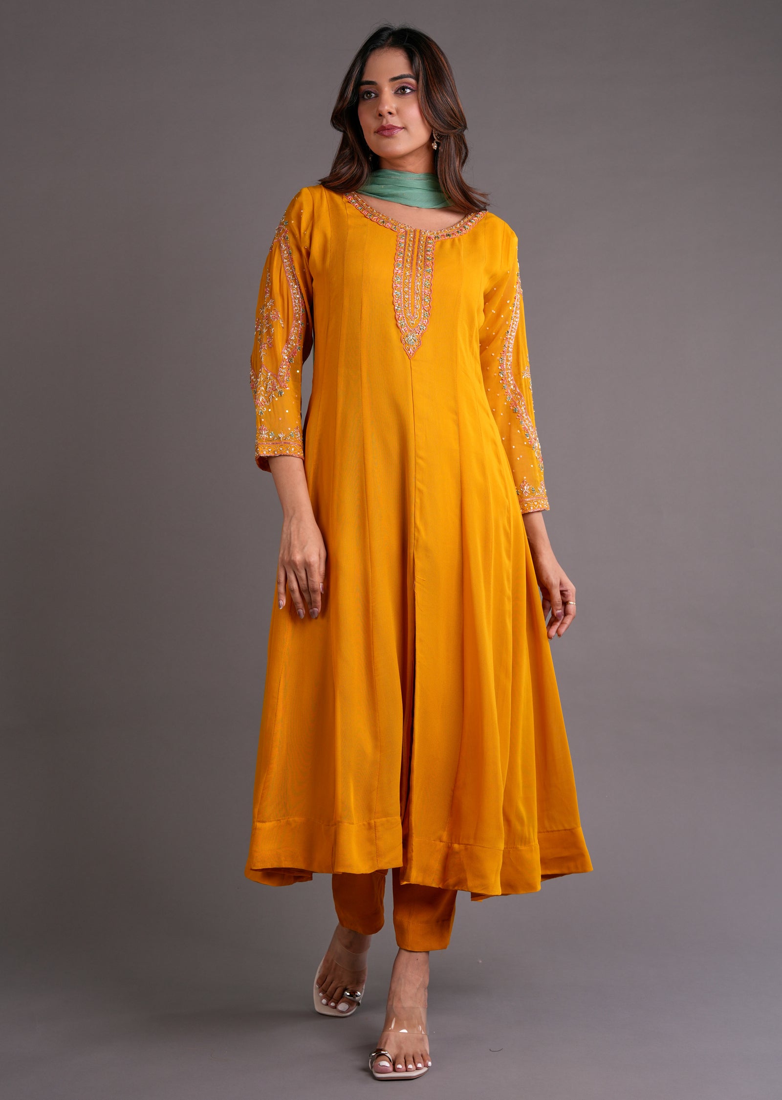 Mustard Georgette Anarkali Suit