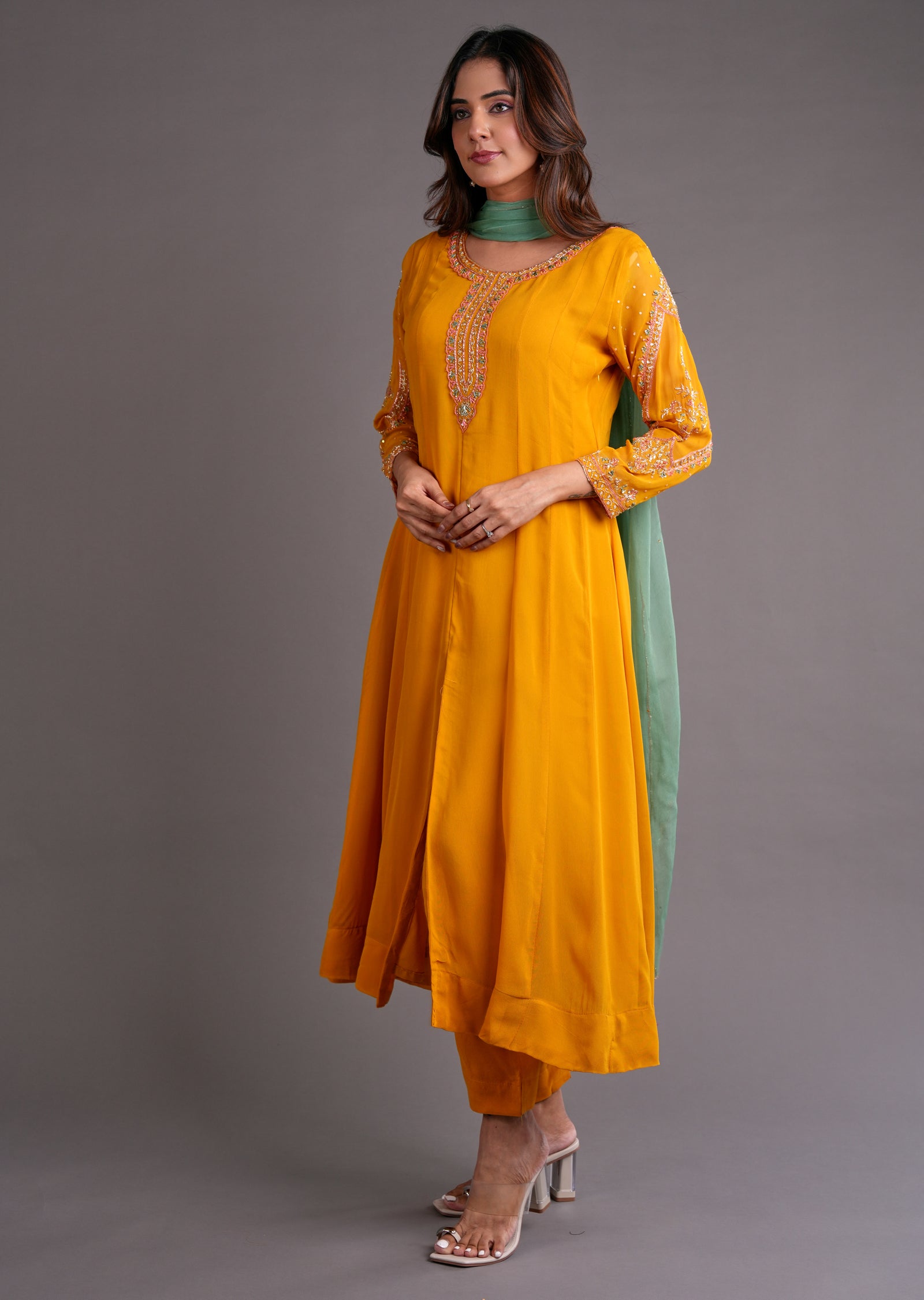 Mustard Georgette Anarkali Suit