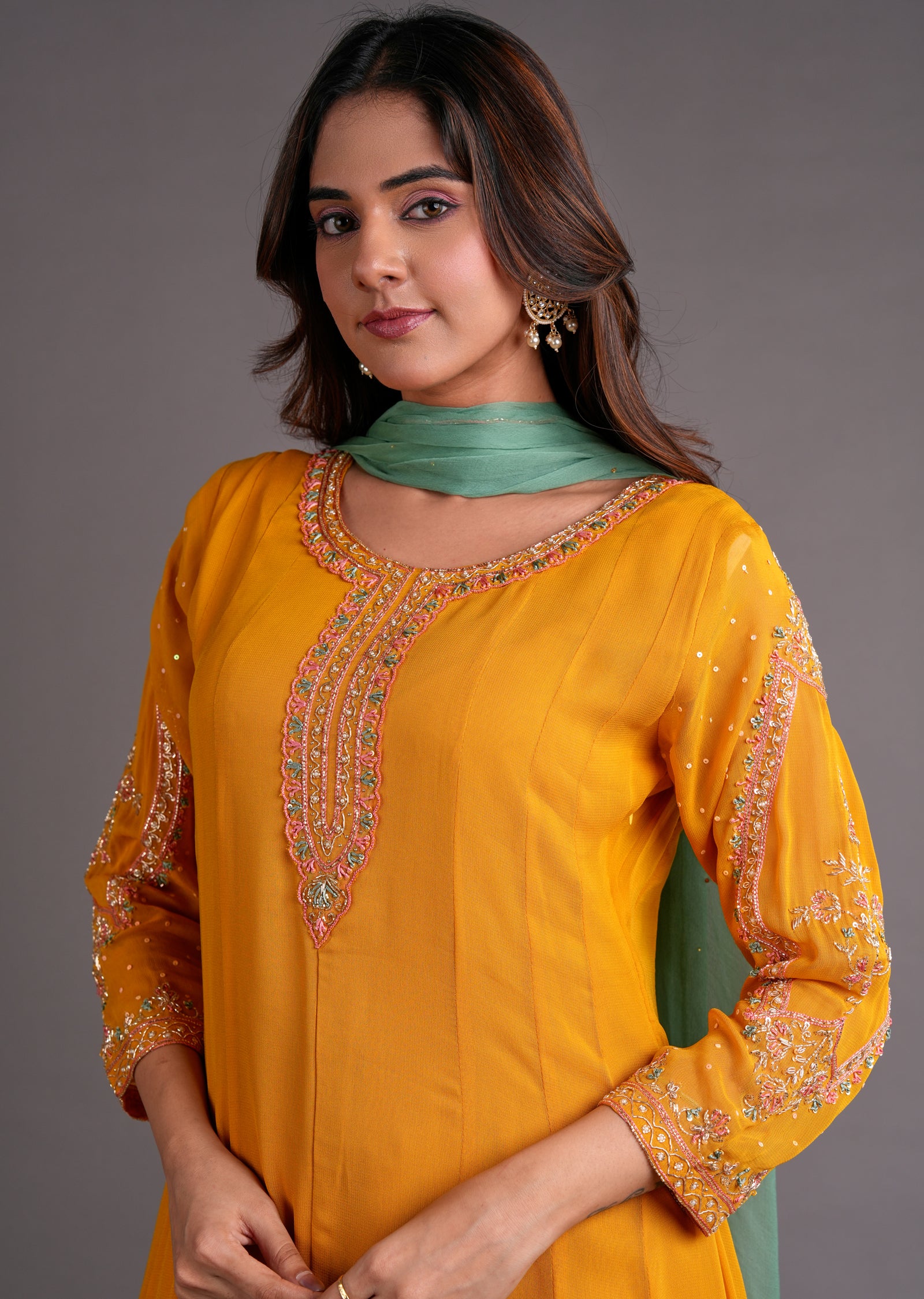 Mustard Georgette Anarkali Suit