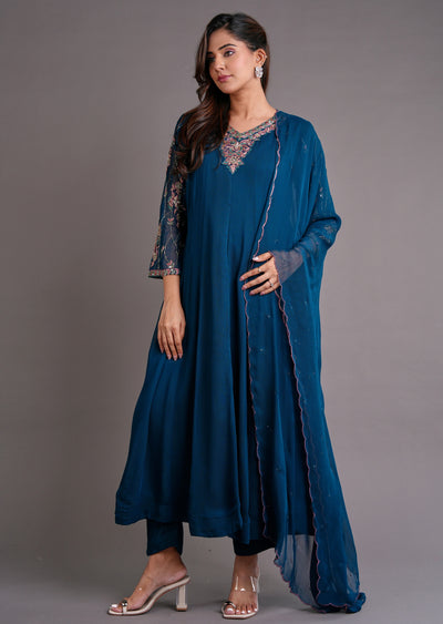 Teal Blue Georgette Anarkali Suit