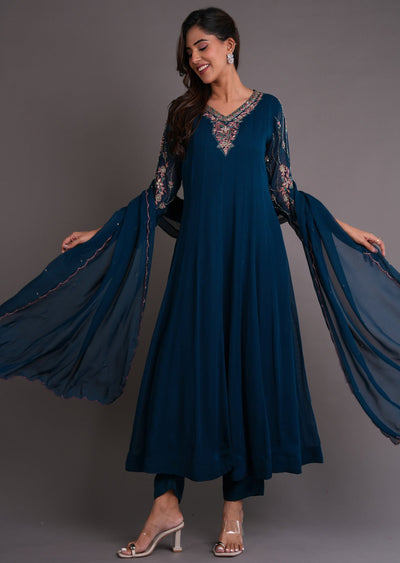 Teal Blue Georgette Anarkali Suit