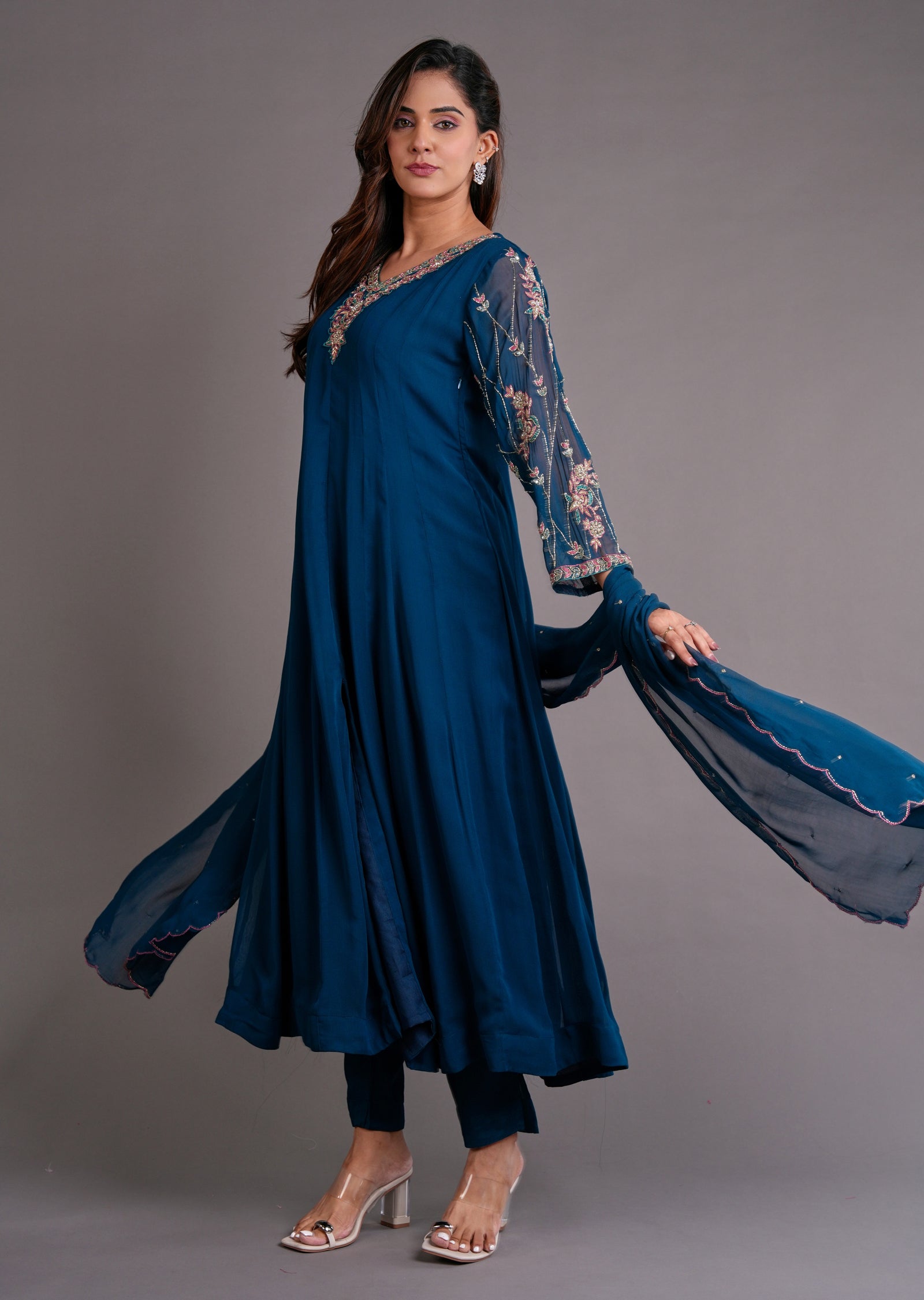 Teal Blue Georgette Anarkali Suit