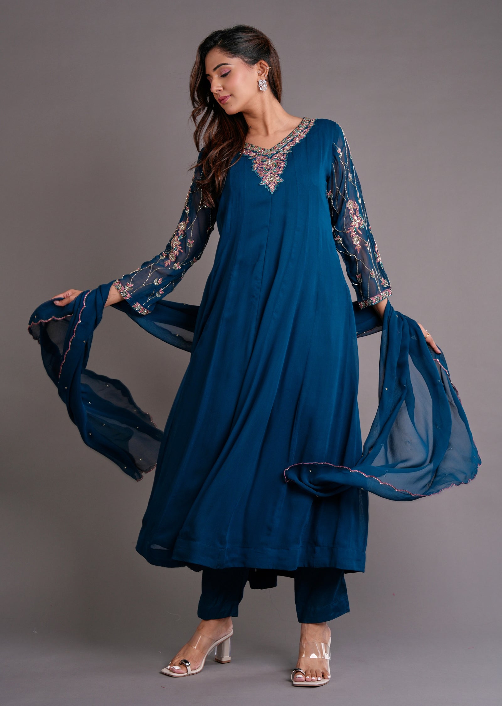 Teal Blue Georgette Anarkali Suit